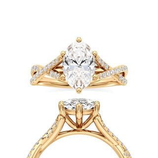 Twist Pavé Set Six Prong Pear Engagement Ring