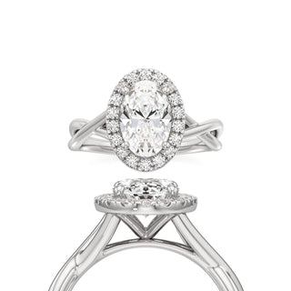 Twist Plain Halo Oval Engagement Ring