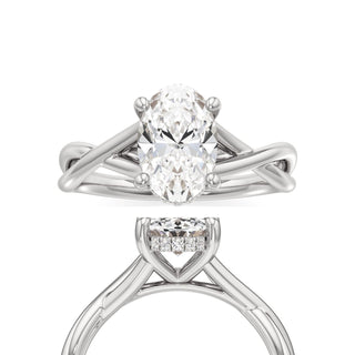 Twist Plain Hidden Halo Oval Engagement Ring