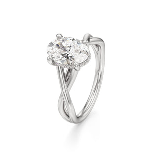 Twist Plain Hidden Halo Oval Engagement Ring