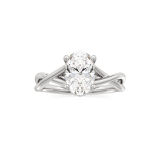 Twist Plain Hidden Halo Oval Engagement Ring