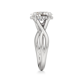 Twist Plain Hidden Halo Oval Engagement Ring