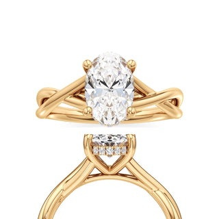 Twist Plain Hidden Halo Oval Engagement Ring