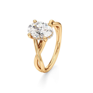 Twist Plain Hidden Halo Oval Engagement Ring
