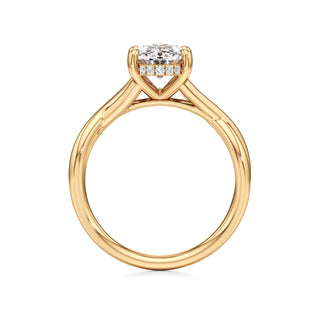 Twist Plain Hidden Halo Oval Engagement Ring