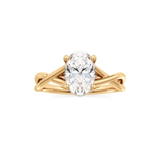 Twist Plain Hidden Halo Oval Engagement Ring