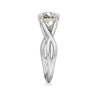 Twist Plain Hidden Halo Oval Engagement Ring