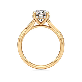Twist Plain Hidden Halo Oval Engagement Ring