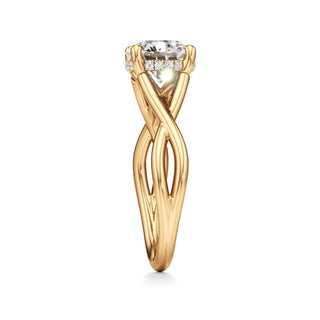 Twist Plain Hidden Halo Oval Engagement Ring