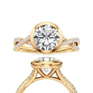 Twist Prong Set Bezel Emerald Engagement Ring
