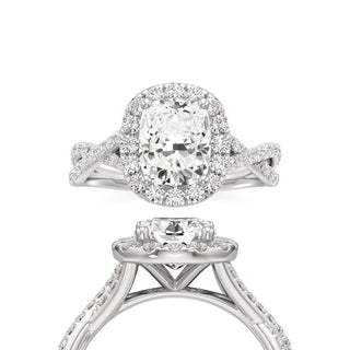 Twist Prong Set Halo Emerald Engagement Ring