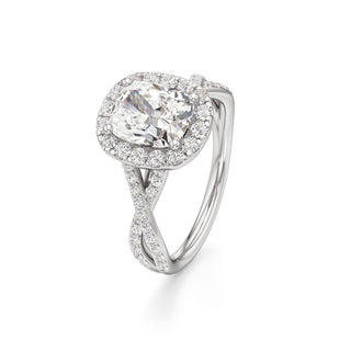 Twist Prong Set Halo Emerald Engagement Ring