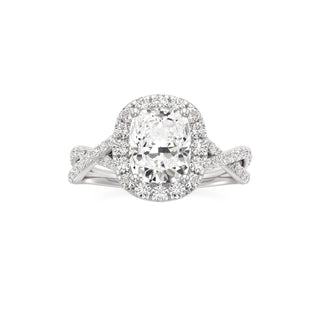 Twist Prong Set Halo Emerald Engagement Ring