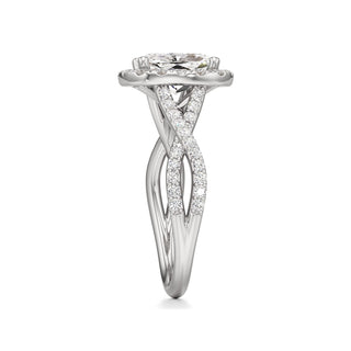 Twist Prong Set Halo Emerald Engagement Ring