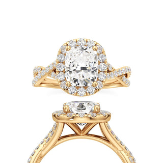 Twist Prong Set Halo Emerald Engagement Ring
