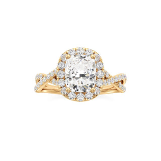 Twist Prong Set Halo Emerald Engagement Ring