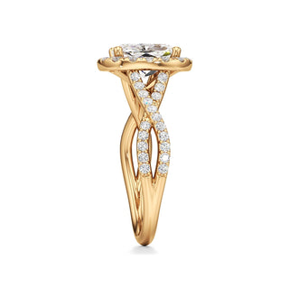 Twist Prong Set Halo Emerald Engagement Ring