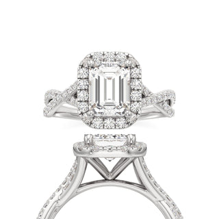Twist Prong Set Halo Emerald Engagement Ring