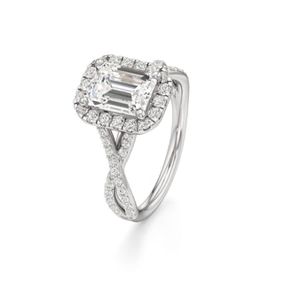 Twist Prong Set Halo Emerald Engagement Ring