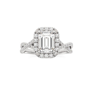 Twist Prong Set Halo Emerald Engagement Ring