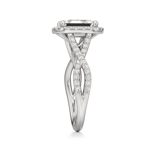 Twist Prong Set Halo Emerald Engagement Ring