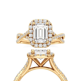 Twist Prong Set Halo Emerald Engagement Ring