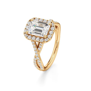 Twist Prong Set Halo Emerald Engagement Ring