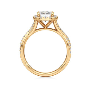 Twist Prong Set Halo Emerald Engagement Ring