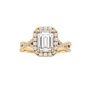Twist Prong Set Halo Emerald Engagement Ring