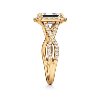 Twist Prong Set Halo Emerald Engagement Ring