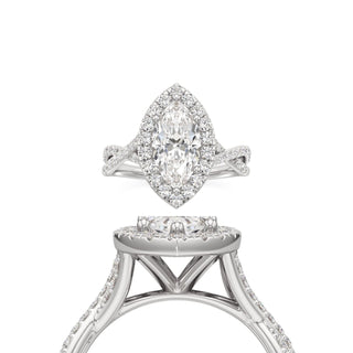 Twist Prong Set Halo Emerald Engagement Ring
