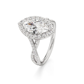 Twist Prong Set Halo Emerald Engagement Ring