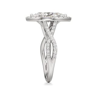 Twist Prong Set Halo Emerald Engagement Ring