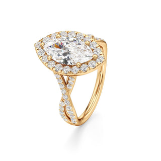 Twist Prong Set Halo Emerald Engagement Ring