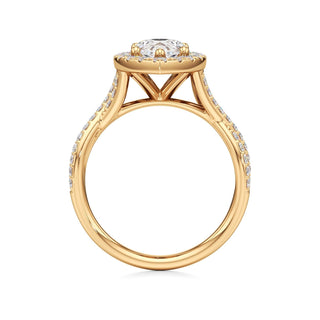 Twist Prong Set Halo Emerald Engagement Ring