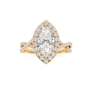 Twist Prong Set Halo Emerald Engagement Ring