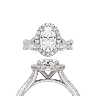 Twist Prong Set Halo Emerald Engagement Ring