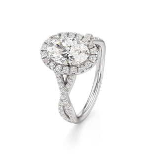 Twist Prong Set Halo Emerald Engagement Ring