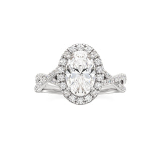 Twist Prong Set Halo Emerald Engagement Ring