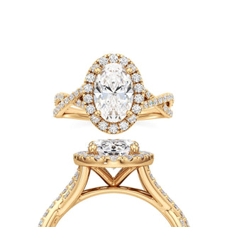 Twist Prong Set Halo Emerald Engagement Ring