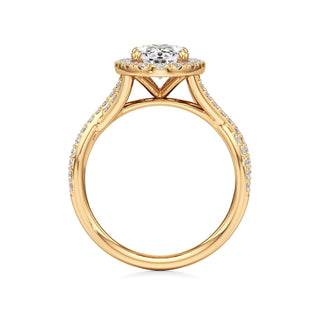 Twist Prong Set Halo Emerald Engagement Ring