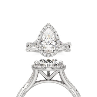 Twist Prong Set Halo Emerald Engagement Ring