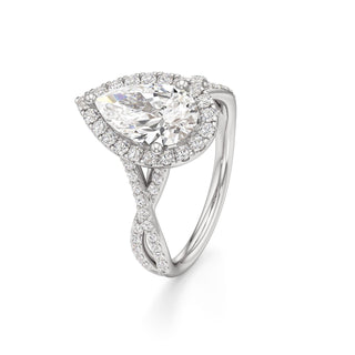 Twist Prong Set Halo Emerald Engagement Ring