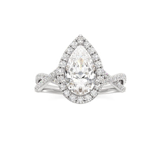 Twist Prong Set Halo Emerald Engagement Ring