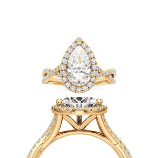 Twist Prong Set Halo Emerald Engagement Ring