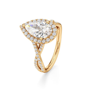 Twist Prong Set Halo Emerald Engagement Ring