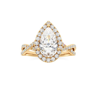 Twist Prong Set Halo Emerald Engagement Ring