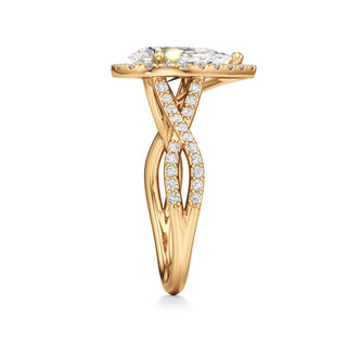 Twist Prong Set Halo Emerald Engagement Ring