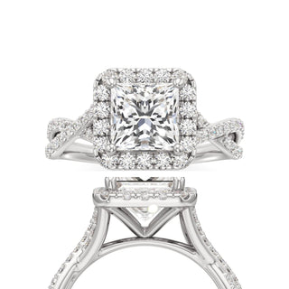 Twist Prong Set Halo Emerald Engagement Ring