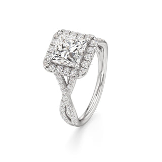 Twist Prong Set Halo Emerald Engagement Ring